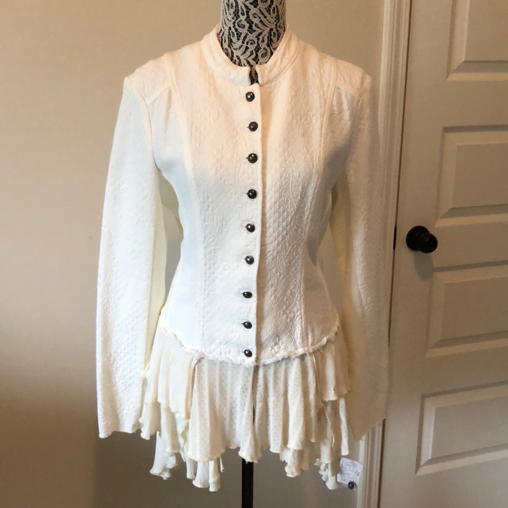 Beige Ruffle Military Style Jacket - Free People